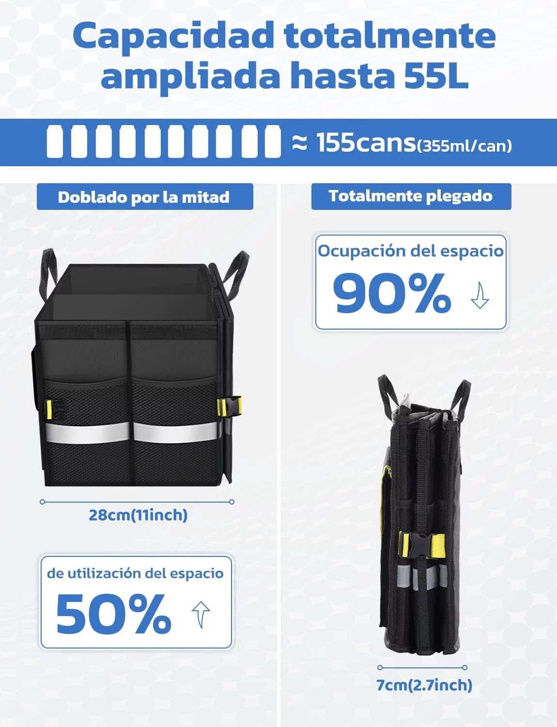Oasser Organizador Maletero Coche Organizador de Coche para Almacenamiento Plegable Impermeable y Base Antideslizante Tapa Desmontable Negro E3A - Imagen 2