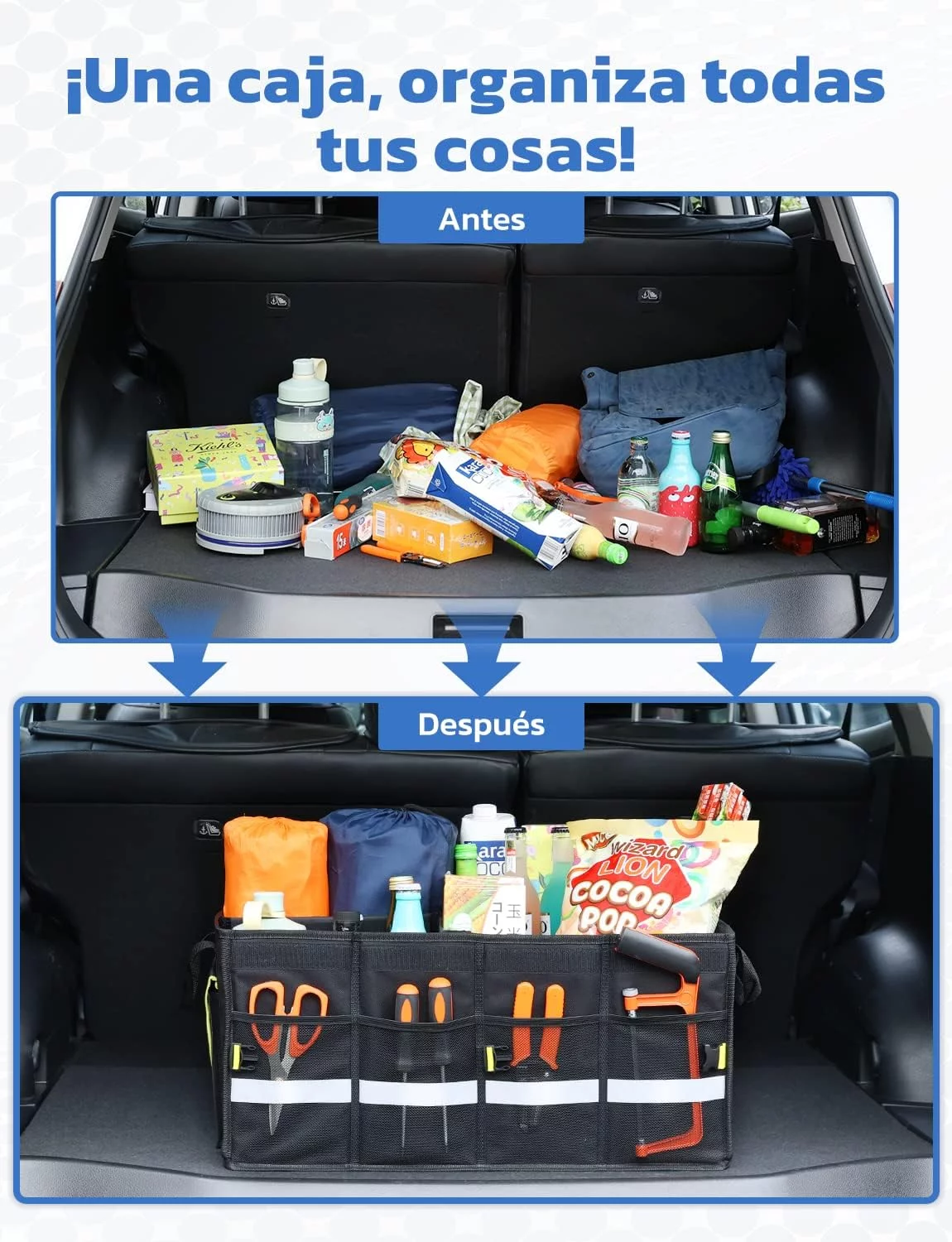 Oasser Organizador Maletero Coche Organizador de Coche para Almacenamiento Plegable Impermeable y Base Antideslizante Tapa Desmontable Negro E3A - Imagen 5