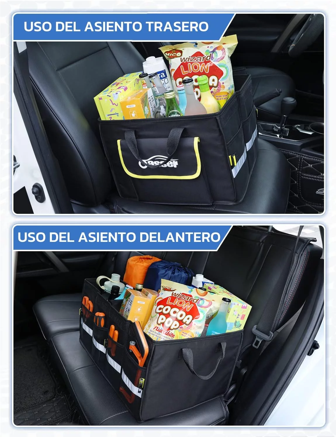 Oasser Organizador Maletero Coche Organizador de Coche para Almacenamiento Plegable Impermeable y Base Antideslizante Tapa Desmontable Negro E3A - Imagen 6