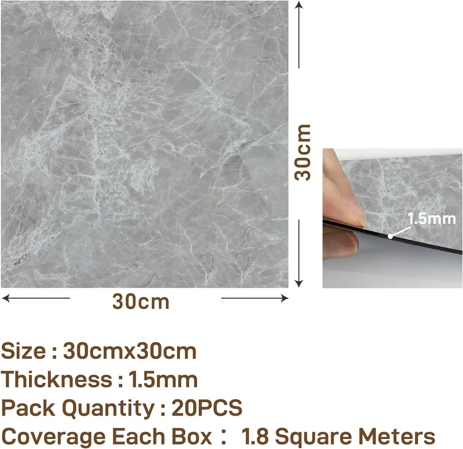 VaryPaper Suelo Vinilo Autoadhesivo Vintage 30cmx30cm 20 Piezas Vinilo Suelo Autoadhesivo Efecto Marmol Pegatinas de Baldosas Papel Adhesivo Para Azulejos Baño Impermeable Adhesivo Pared Cocina Salon - Imagen 2
