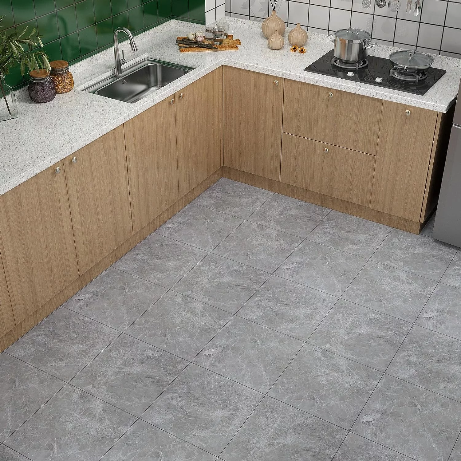 VaryPaper Suelo Vinilo Autoadhesivo Vintage 30cmx30cm 20 Piezas Vinilo Suelo Autoadhesivo Efecto Marmol Pegatinas de Baldosas Papel Adhesivo Para Azulejos Baño Impermeable Adhesivo Pared Cocina Salon - Imagen 5