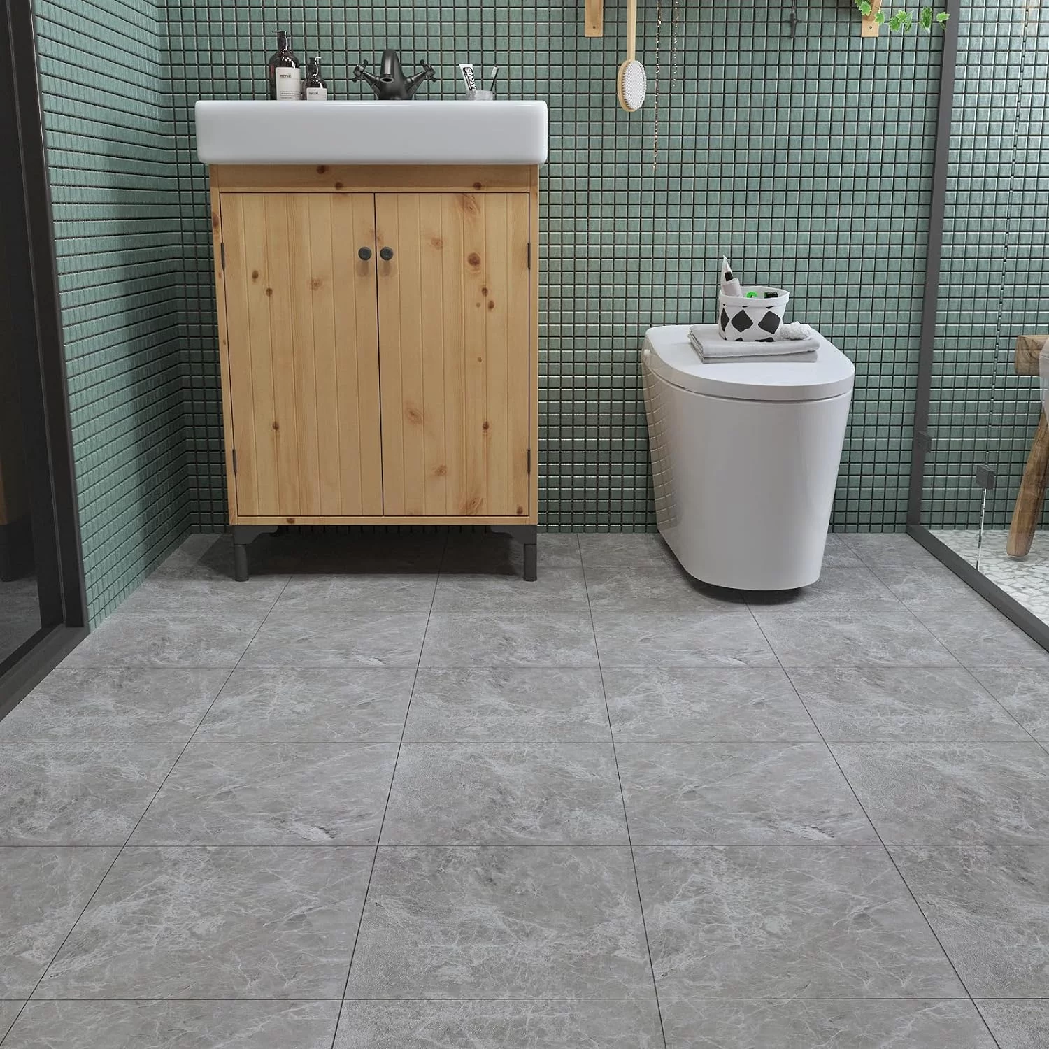 VaryPaper Suelo Vinilo Autoadhesivo Vintage 30cmx30cm 20 Piezas Vinilo Suelo Autoadhesivo Efecto Marmol Pegatinas de Baldosas Papel Adhesivo Para Azulejos Baño Impermeable Adhesivo Pared Cocina Salon - Imagen 8
