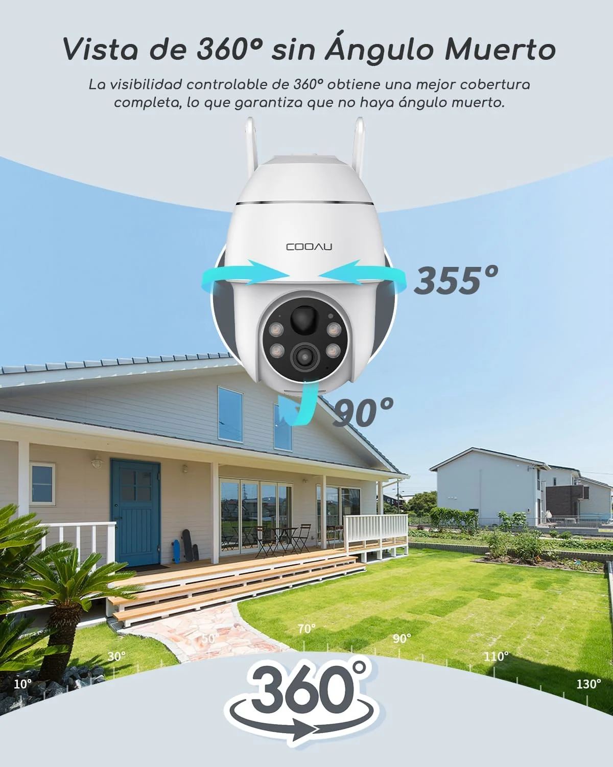 COOAU Camara Vigilancia WiFi Exterior Solar con Batería Recargable, 2k Camara Vigilancia Domicilio WiFi PTZ con Visión Nocturna en Color, Detección de Movimiento PIR, Sirena, IP66 (Blanco) - Imagen 3