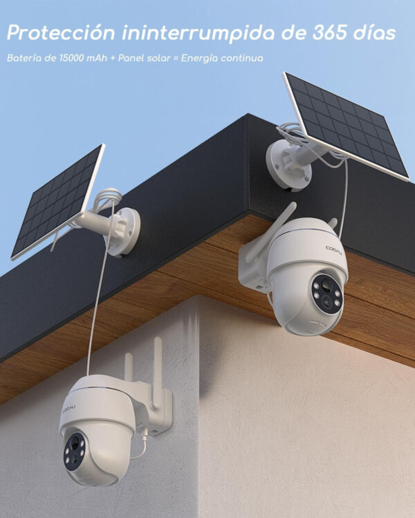 COOAU Camara Vigilancia WiFi Exterior Solar con Batería Recargable, 2k Camara Vigilancia Domicilio WiFi PTZ con Visión Nocturna en Color, Detección de Movimiento PIR, Sirena, IP66 (Blanco) - Imagen 6