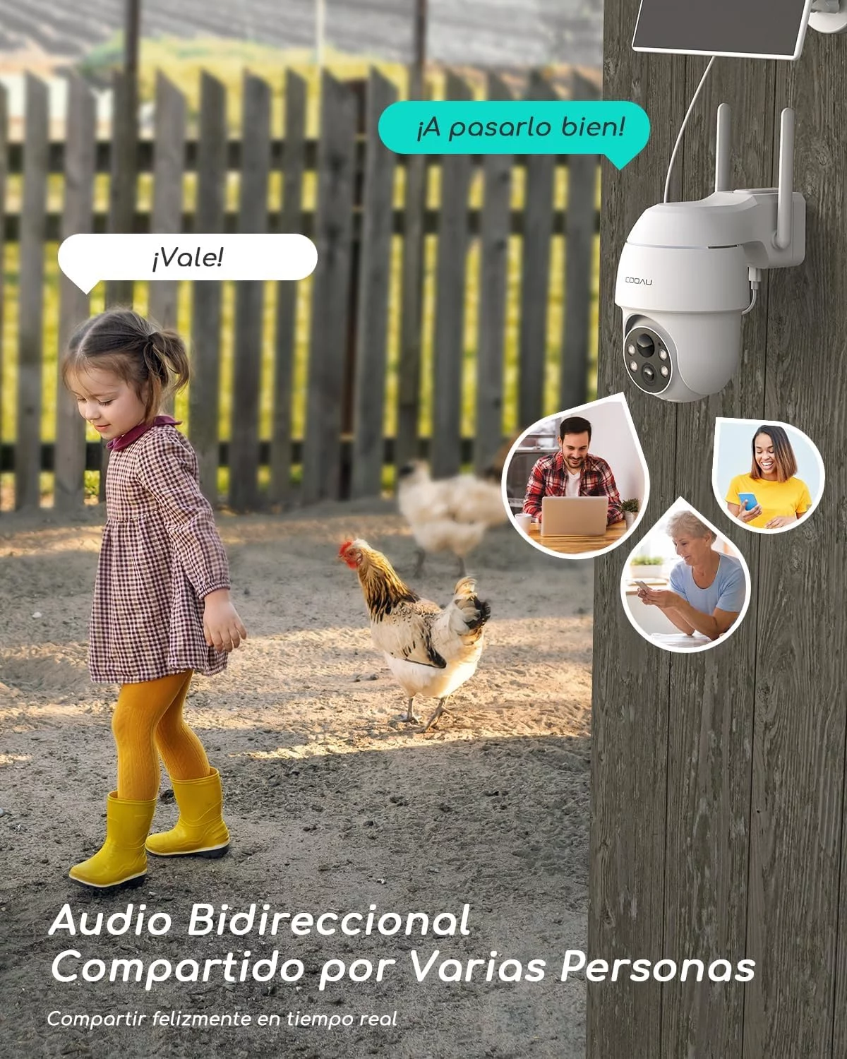 COOAU Camara Vigilancia WiFi Exterior Solar con Batería Recargable, 2k Camara Vigilancia Domicilio WiFi PTZ con Visión Nocturna en Color, Detección de Movimiento PIR, Sirena, IP66 (Blanco) - Imagen 7
