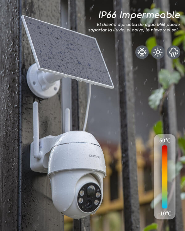 COOAU Camara Vigilancia WiFi Exterior Solar con Batería Recargable, 2k Camara Vigilancia Domicilio WiFi PTZ con Visión Nocturna en Color, Detección de Movimiento PIR, Sirena, IP66 (Blanco) - Imagen 9