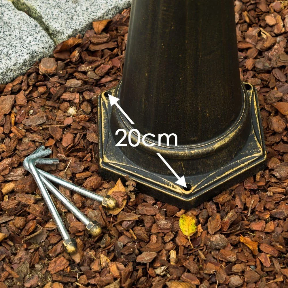 Candelabro Kobe, lámpara de pie para exterior de aspecto antiguo, metal en marrón/oro con discos de plástico, luz de camino de 3 brazos 215cm, lámpara de jardín retro/vintage, E27, IP44, sin bombillas - Imagen 4