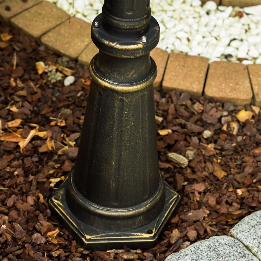 Candelabro Kobe, lámpara de pie para exterior de aspecto antiguo, metal en marrón/oro con discos de plástico, luz de camino de 3 brazos 215cm, lámpara de jardín retro/vintage, E27, IP44, sin bombillas - Imagen 5