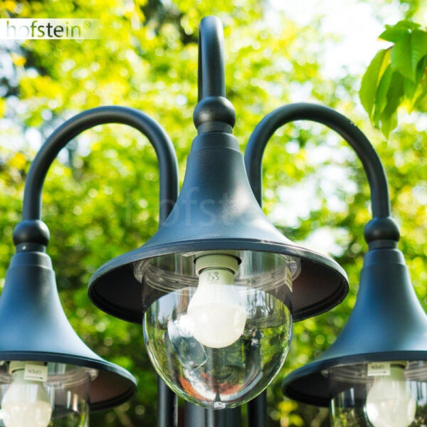 Lámpara de exterior Elgin, candelabro en aspecto antiguo, metal en negro mate, con discos de plástico, luz de camino de 3 brazos 225 cm, lámpara de jardín retro/vintage, E27, IP44, sin bombilla(s) - Imagen 7