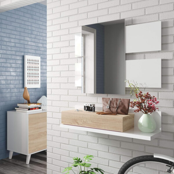 Habitdesign Recibidor con cajón y Espejo, Mueble de Entrada, Modelo Tekkan, Acabado en Blanco Artik y Roble Canadian, Medidas: 75 cm (Ancho) x 116 cm (Alto) x 29 cm (Fondo) - Imagen 3