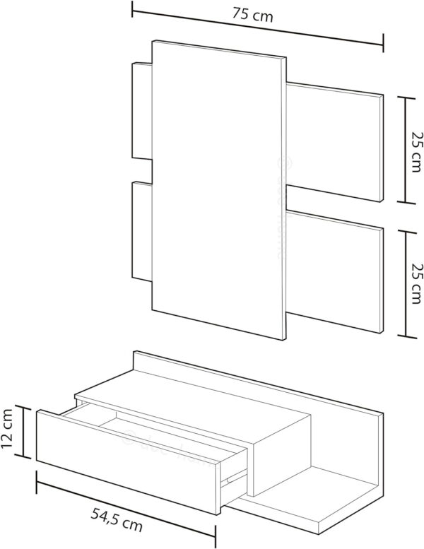 Habitdesign Recibidor con cajón y Espejo, Mueble de Entrada, Modelo Tekkan, Acabado en Blanco Artik y Roble Canadian, Medidas: 75 cm (Ancho) x 116 cm (Alto) x 29 cm (Fondo) - Imagen 4