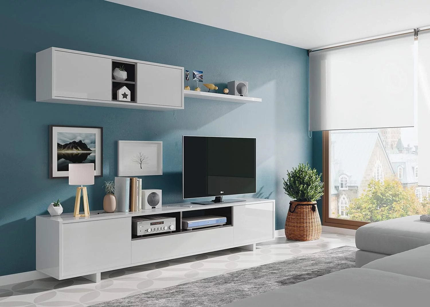 Habitdesign Mueble de Salon Moderno, Modulos Comedor, Modelo Belus, Acabado en Blanco Brillo y Gris Antracita, Medidas: 200 cm (Ancho) x 41 cm (Fondo) x 46 cm (Alto) - Imagen 3