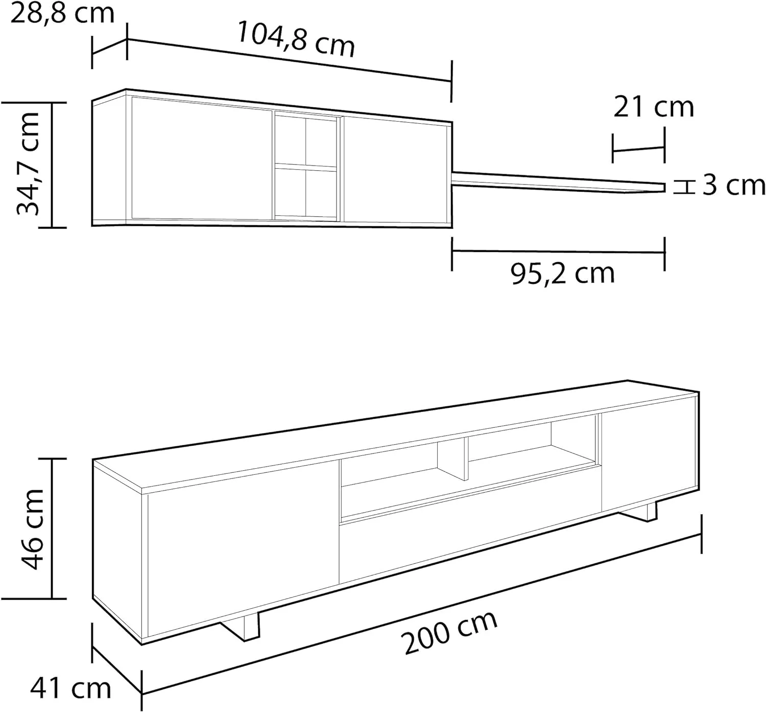 Habitdesign Mueble de Salon Moderno, Modulos Comedor, Modelo Belus, Acabado en Blanco Brillo y Gris Antracita, Medidas: 200 cm (Ancho) x 41 cm (Fondo) x 46 cm (Alto) - Imagen 5