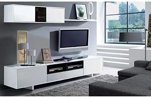 Habitdesign Mueble de Salon Moderno, Modulos Comedor, Modelo Belus, Acabado en Blanco Brillo y Gris Antracita, Medidas: 200 cm (Ancho) x 41 cm (Fondo) x 46 cm (Alto) - Imagen 6