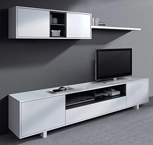 Habitdesign Mueble de Salon Moderno, Modulos Comedor, Modelo Belus, Acabado en Blanco Brillo y Gris Antracita, Medidas: 200 cm (Ancho) x 41 cm (Fondo) x 46 cm (Alto) - Imagen 7