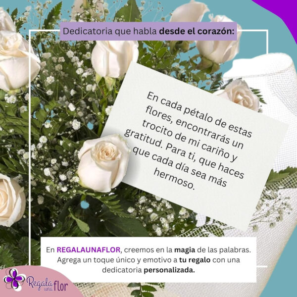 REGALAUNAFLOR | Ramo de flores naturales a domicilio | Entrega puntual en 24 horas de Lunes a Sábado | Con tarjeta dedicatoria | 12 rosas blancas - Imagen 4