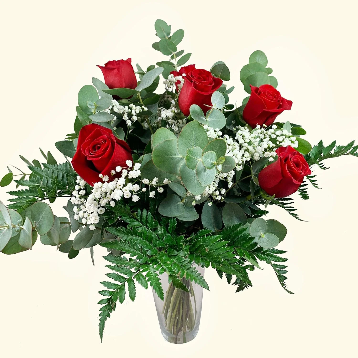 Ramo de 6 rosas rojas naturales entrega rápida en jarrón Bouquet of 6 natural red roses with fast delivery in vase