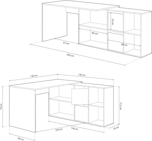 Habitdesign Escritorio Multiposición Reversible, Mesa Estudio, Mesa PC, Modelo Adapta XL, Acabado Roble Canadian - Imagen 3