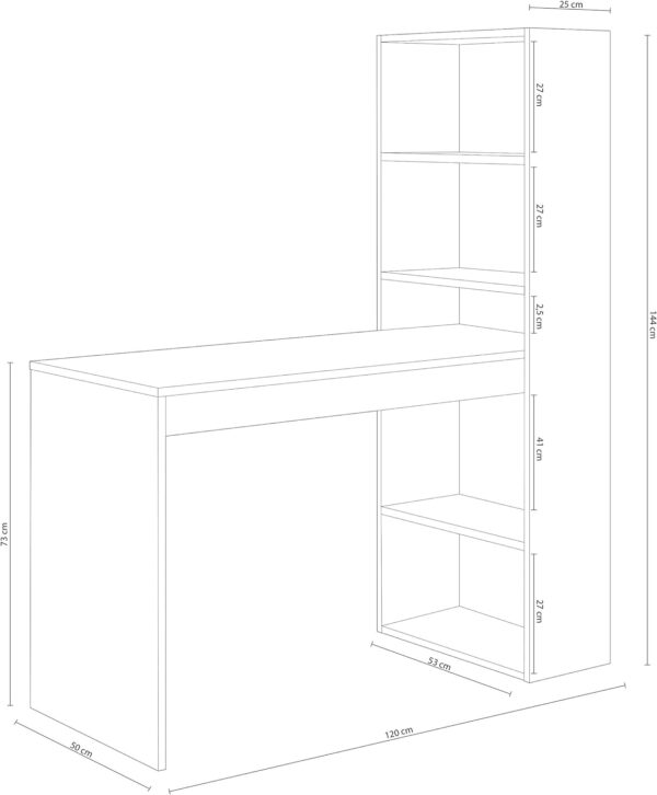 Habitdesign Escritorio con Estanteria Reversible, Mesa de Ordenador, Blanco Artik y Roble Canadian, Modelo Duplo, Medidas: 120 cm (Ancho) x 53 cm (Fondo) x 144 cm (Alto) - Imagen 3