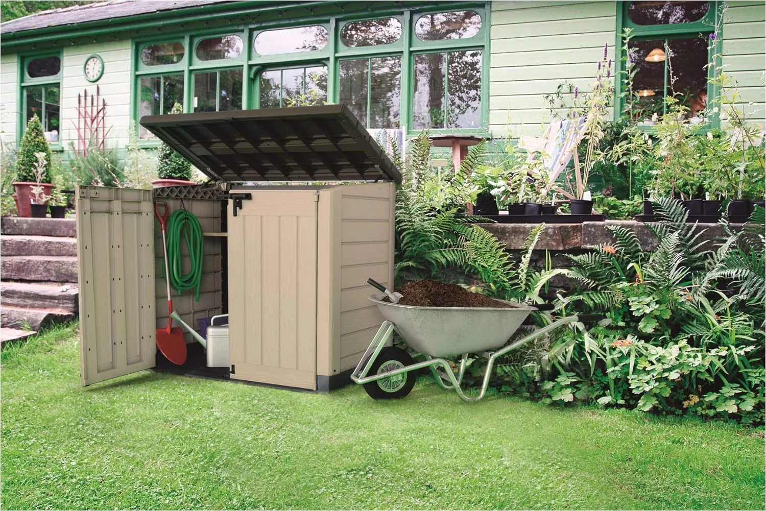 Keter Sio Max -Cobertizo de jardín exterior, Capacidad 1200L, Color Topo/Beige, 145.5 x 125 x 82 cm (copia) - Image 3