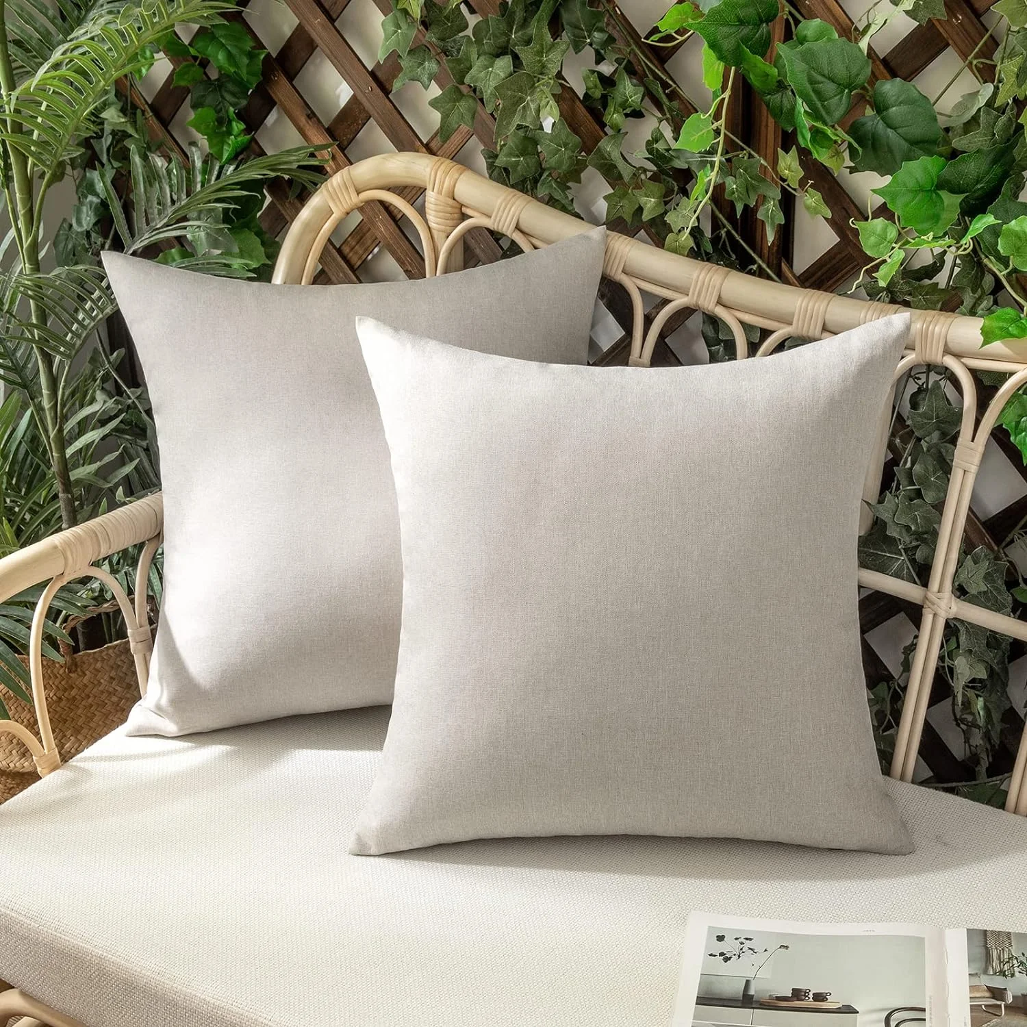Woaboy 2 Piezas Aire Libre Funda de Cojines Impermeable Funda de Almohada Exterior Suave Cojín Suave Decorativos Decoracion Moderna para Jardín Sofá Silla Balcones Camping 40x40cm Crema
