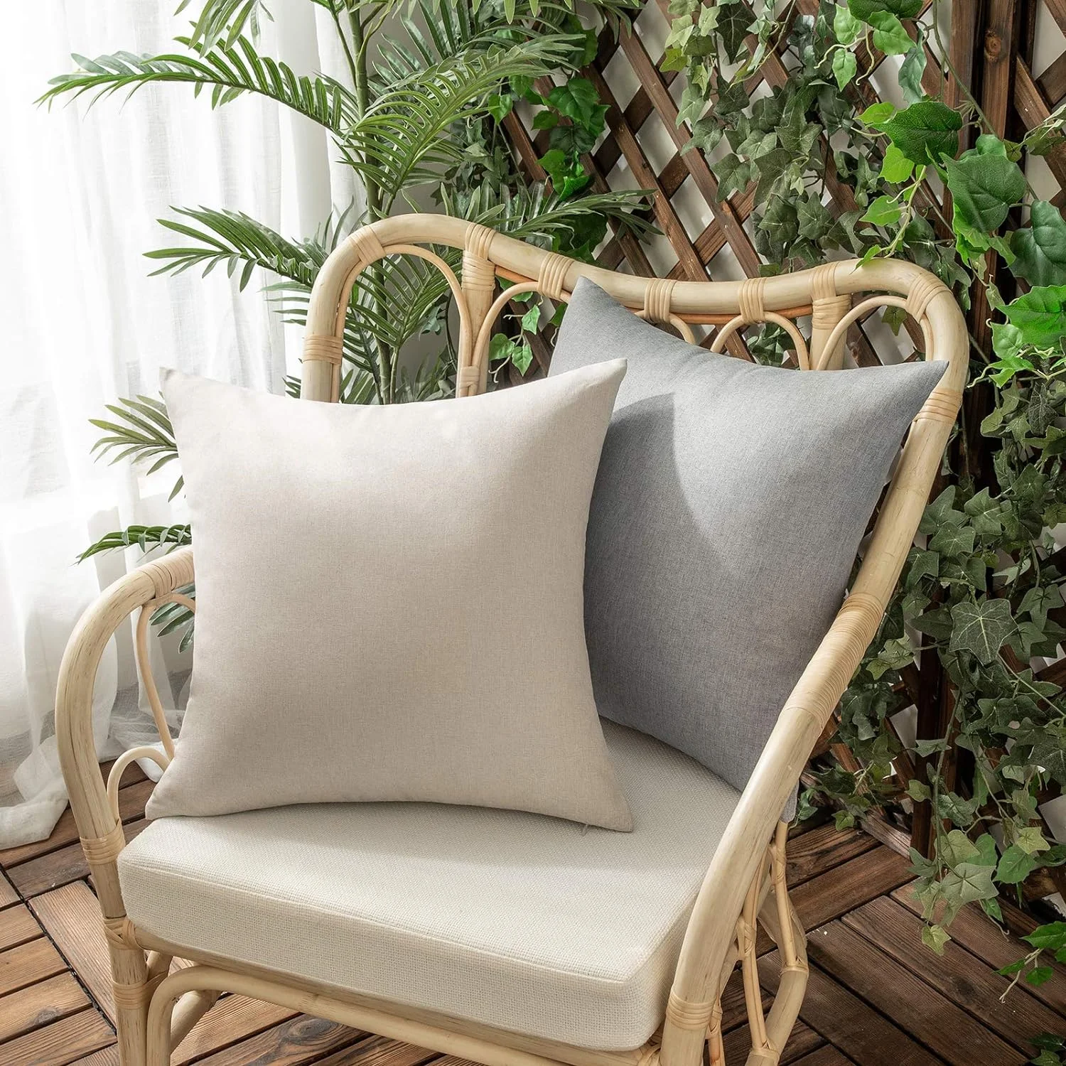 Woaboy 2 Piezas Aire Libre Funda de Cojines Impermeable Funda de Almohada Exterior Suave Cojín Suave Decorativos Decoracion Moderna para Jardín Sofá Silla Balcones Camping 40x40cm Crema - Imagen 2