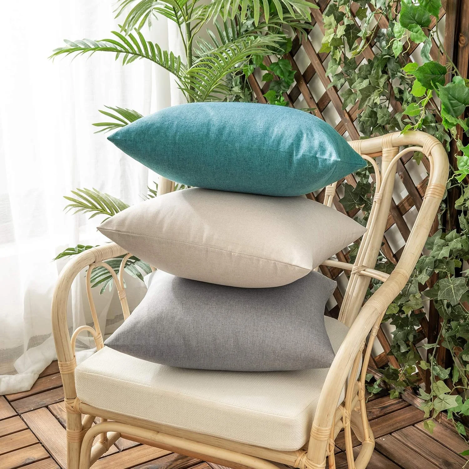 Woaboy 2 Piezas Aire Libre Funda de Cojines Impermeable Funda de Almohada Exterior Suave Cojín Suave Decorativos Decoracion Moderna para Jardín Sofá Silla Balcones Camping 40x40cm Crema - Imagen 5