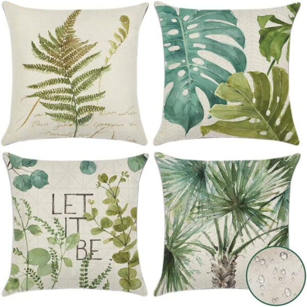 Artscope 4 Piezas Impermeables Funda de Cojines, de Exterior Funda de Almohada Cuadrado para Patio Balcón Jardín Sofá Oficina Hogar Decorativas 45x45cm, Hoja Verde 04