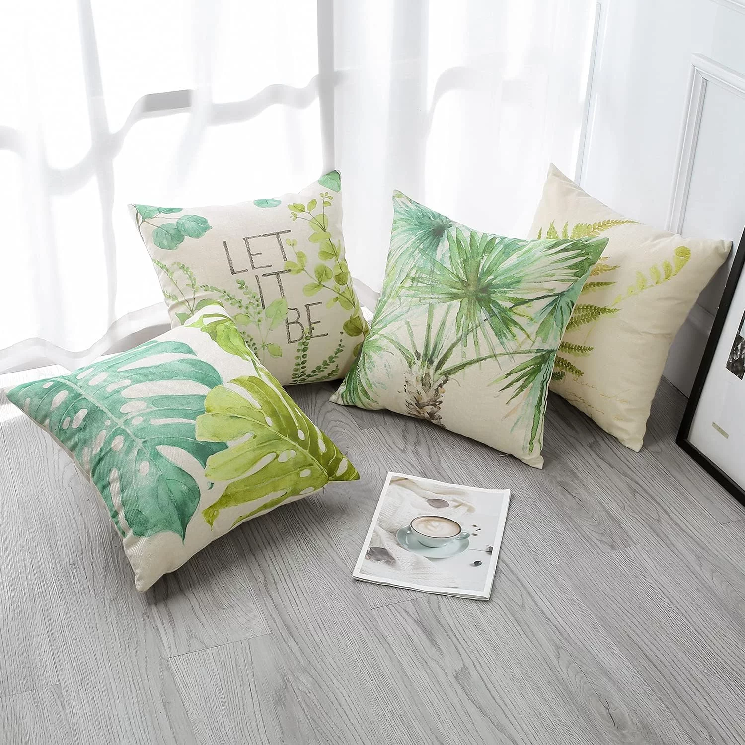 Artscope 4 Piezas Impermeables Funda de Cojines, de Exterior Funda de Almohada Cuadrado para Patio Balcón Jardín Sofá Oficina Hogar Decorativas 45x45cm, Hoja Verde 04 - Imagen 4