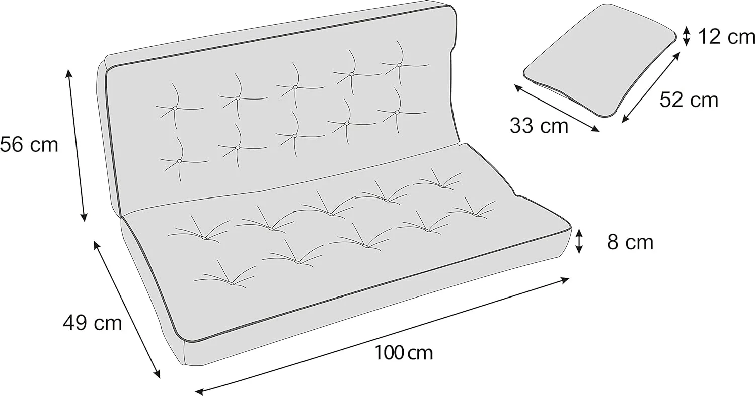 Bjird Cojin para Banco - Cojines Blandos de Asiento y Respaldo para Tumbonas, Bancos de Jardín, Columpios de Patio, Suelo - Impermeables con Diseño Acolchado y Correas - 100 cm - Rojo - Imagen 3