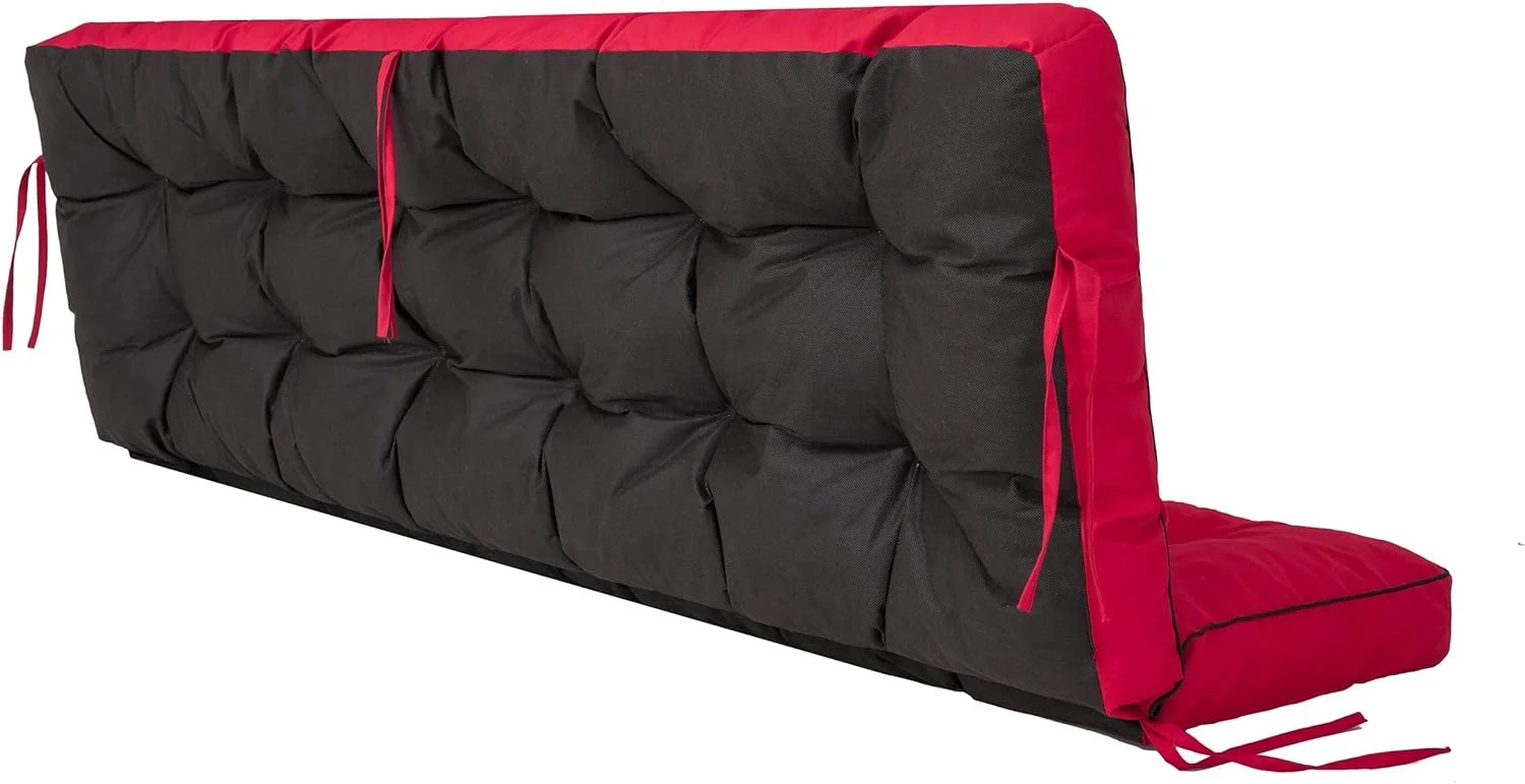 Bjird Cojin para Banco - Cojines Blandos de Asiento y Respaldo para Tumbonas, Bancos de Jardín, Columpios de Patio, Suelo - Impermeables con Diseño Acolchado y Correas - 100 cm - Rojo - Imagen 4