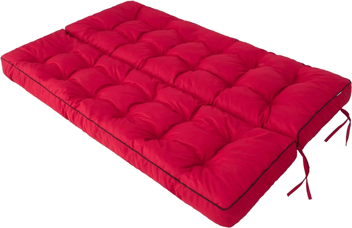 Bjird Cojin para Banco - Cojines Blandos de Asiento y Respaldo para Tumbonas, Bancos de Jardín, Columpios de Patio, Suelo - Impermeables con Diseño Acolchado y Correas - 100 cm - Rojo - Imagen 6