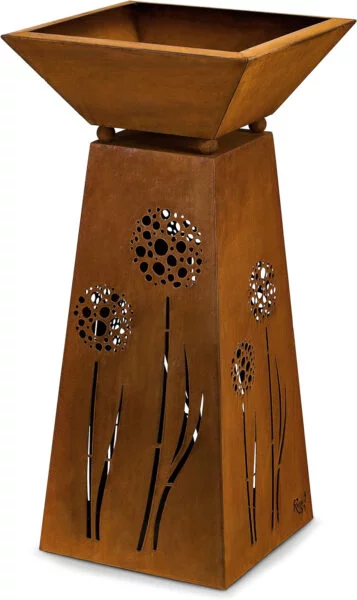 Rostikal | Decoración Columna con Diente de León y Fuente para Plantar | Rost Metal Decoración Jardín para Draussen y Interiores | Altura 75 Ancho cm 35 X 35CM