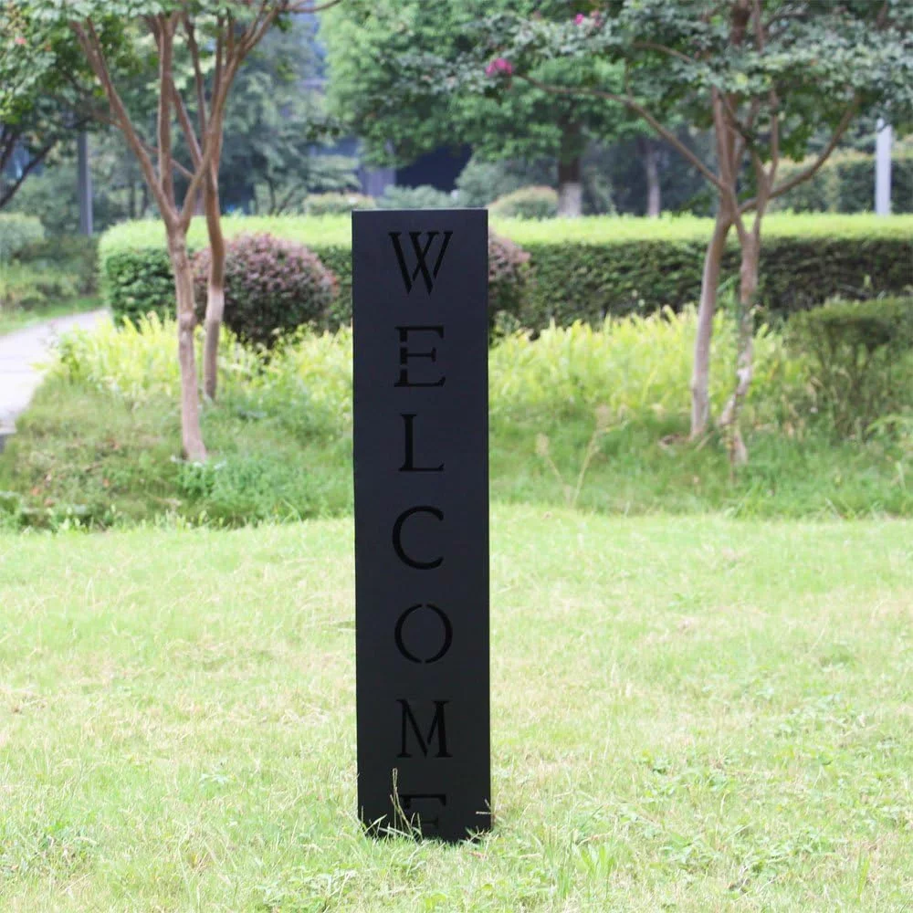 Columna Negro Decoración Antorcha Letrero Metal Entrada Casa Hogar Welcome - Imagen 2