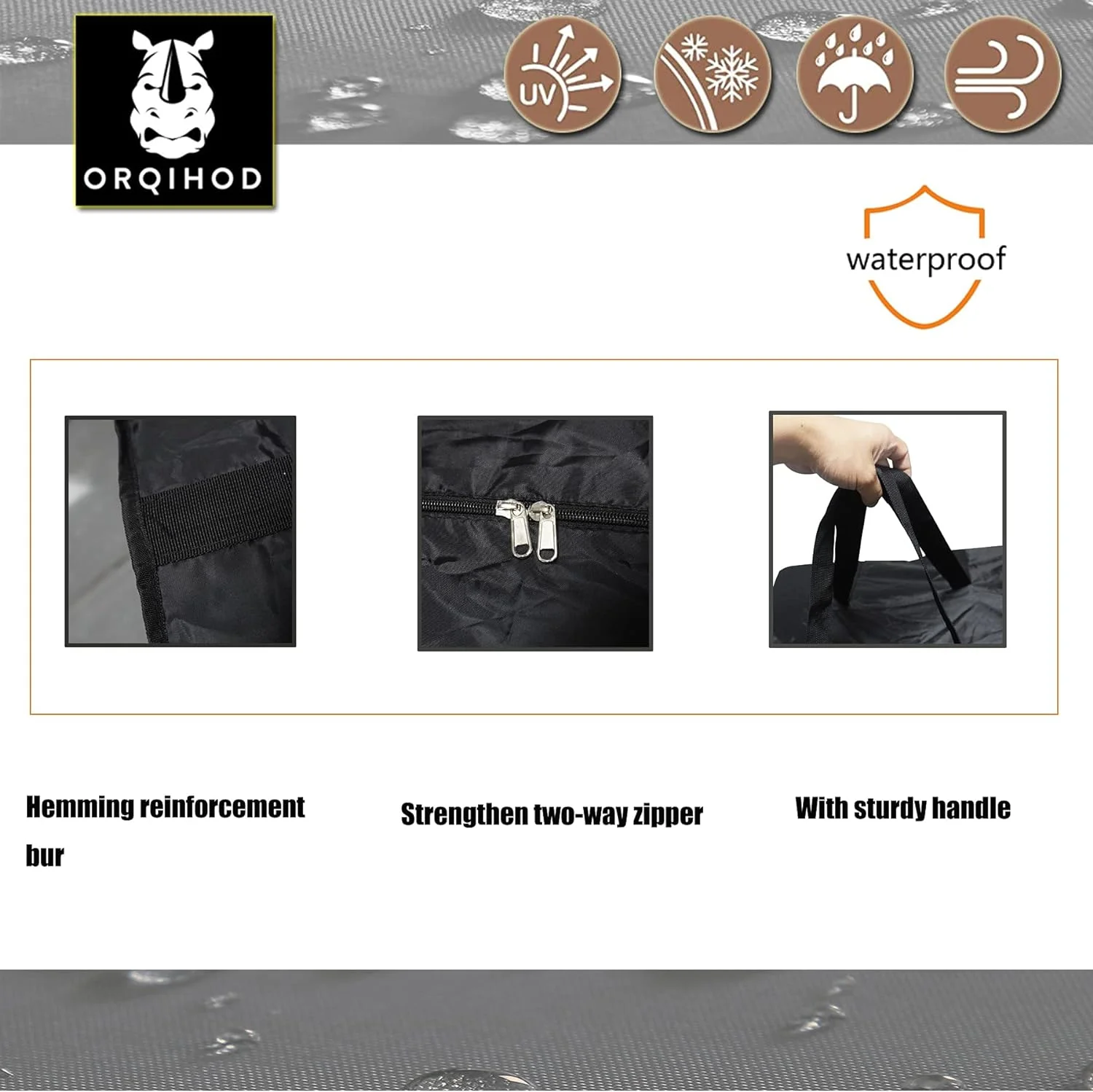 Orqihod Bolsa de almacenamiento grande para cojines de asiento para muebles de jardín, 420D, resistente, impermeable, para exteriores, bolsa de transporte cuadrada con cremallera, 81 x 81 x 61 cm, (copia) - Image 3