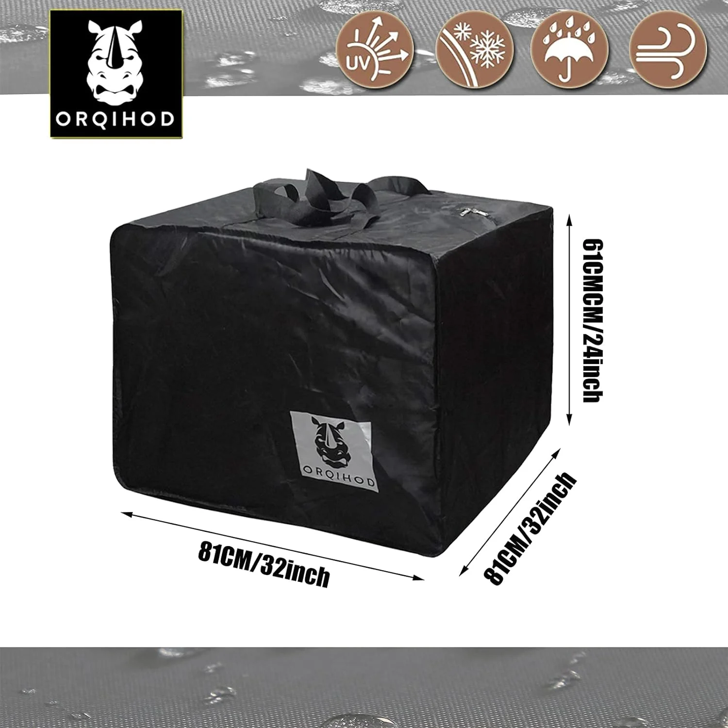 Orqihod Bolsa de almacenamiento grande para cojines de asiento para muebles de jardín, 420D, resistente, impermeable, para exteriores, bolsa de transporte cuadrada con cremallera, 81 x 81 x 61 cm, (copia) - Image 4