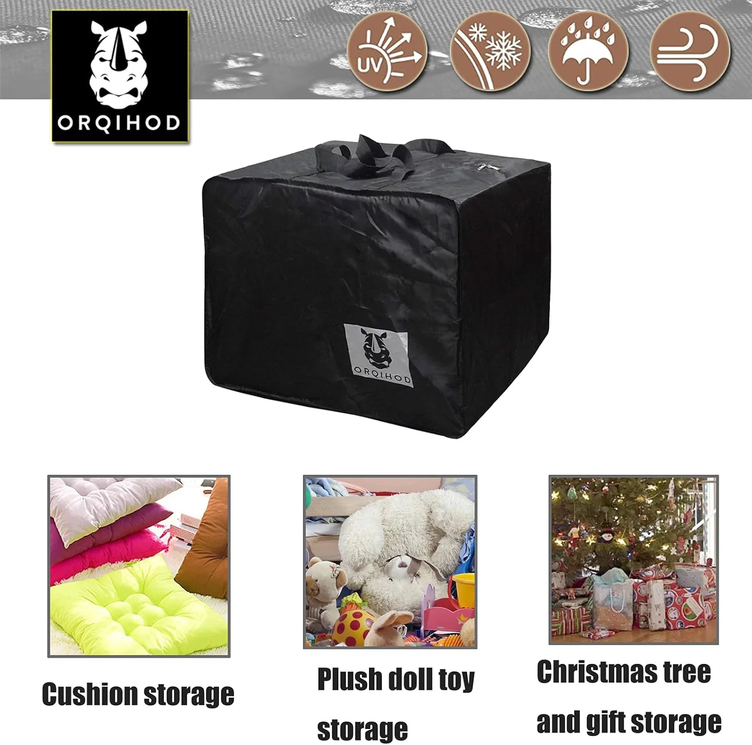 Orqihod Bolsa de almacenamiento grande para cojines de asiento para muebles de jardín, 420D, resistente, impermeable, para exteriores, bolsa de transporte cuadrada con cremallera, 81 x 81 x 61 cm, (copia) - Image 5