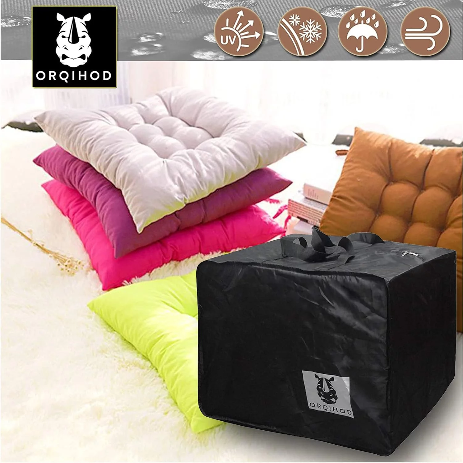 Orqihod Bolsa de almacenamiento grande para cojines de asiento para muebles de jardín, 420D, resistente, impermeable, para exteriores, bolsa de transporte cuadrada con cremallera, 81 x 81 x 61 cm, (copia) - Image 7