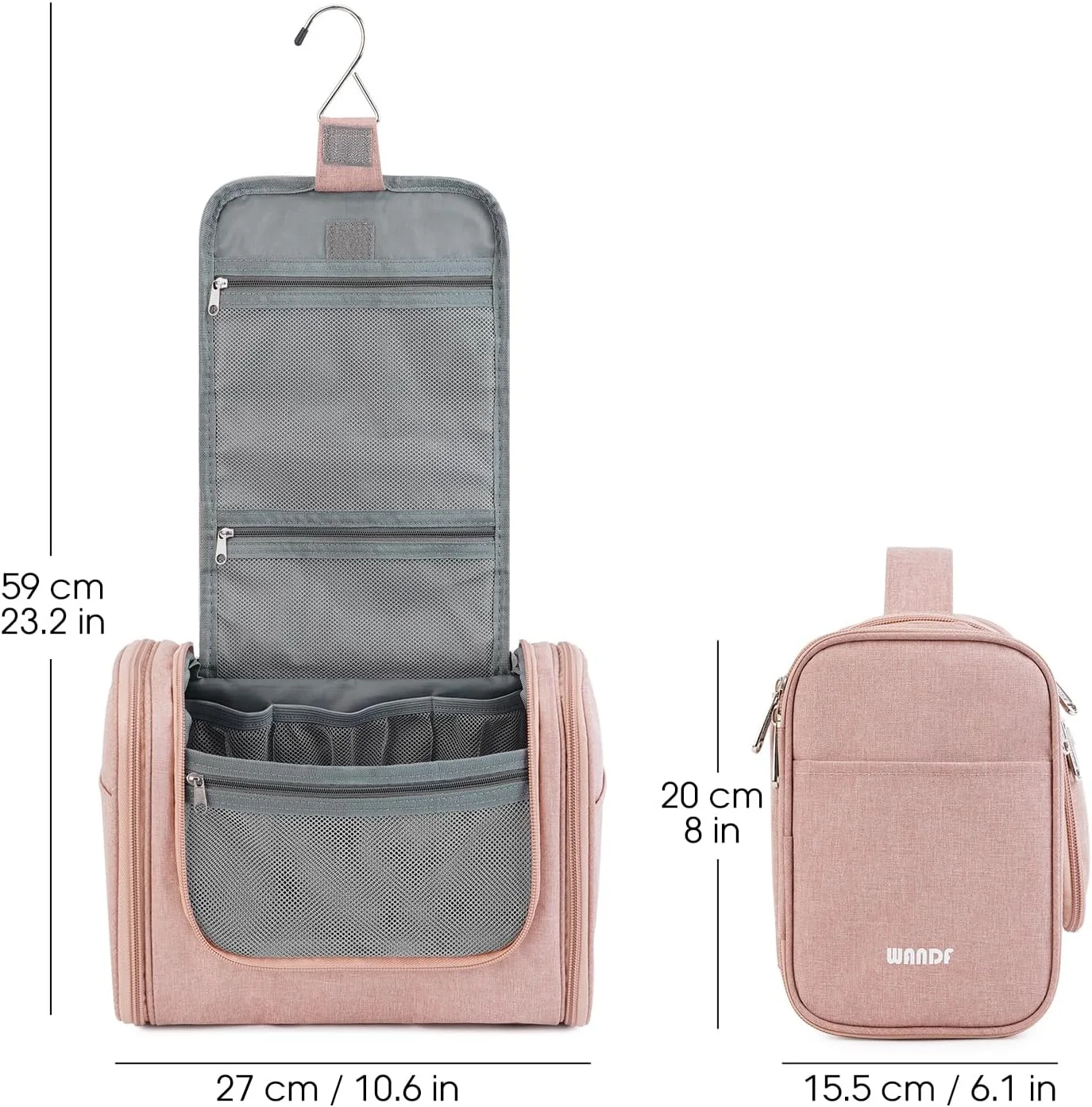 WANDF Bolsa de Aseo Grande Neceser Colgante Neceser de Aseo para Mujer Neceser de Maquillaje Bolsa de Cosméticos Bolsa de Viaje para Mujer (Rosa Oscuro) - Imagen 7