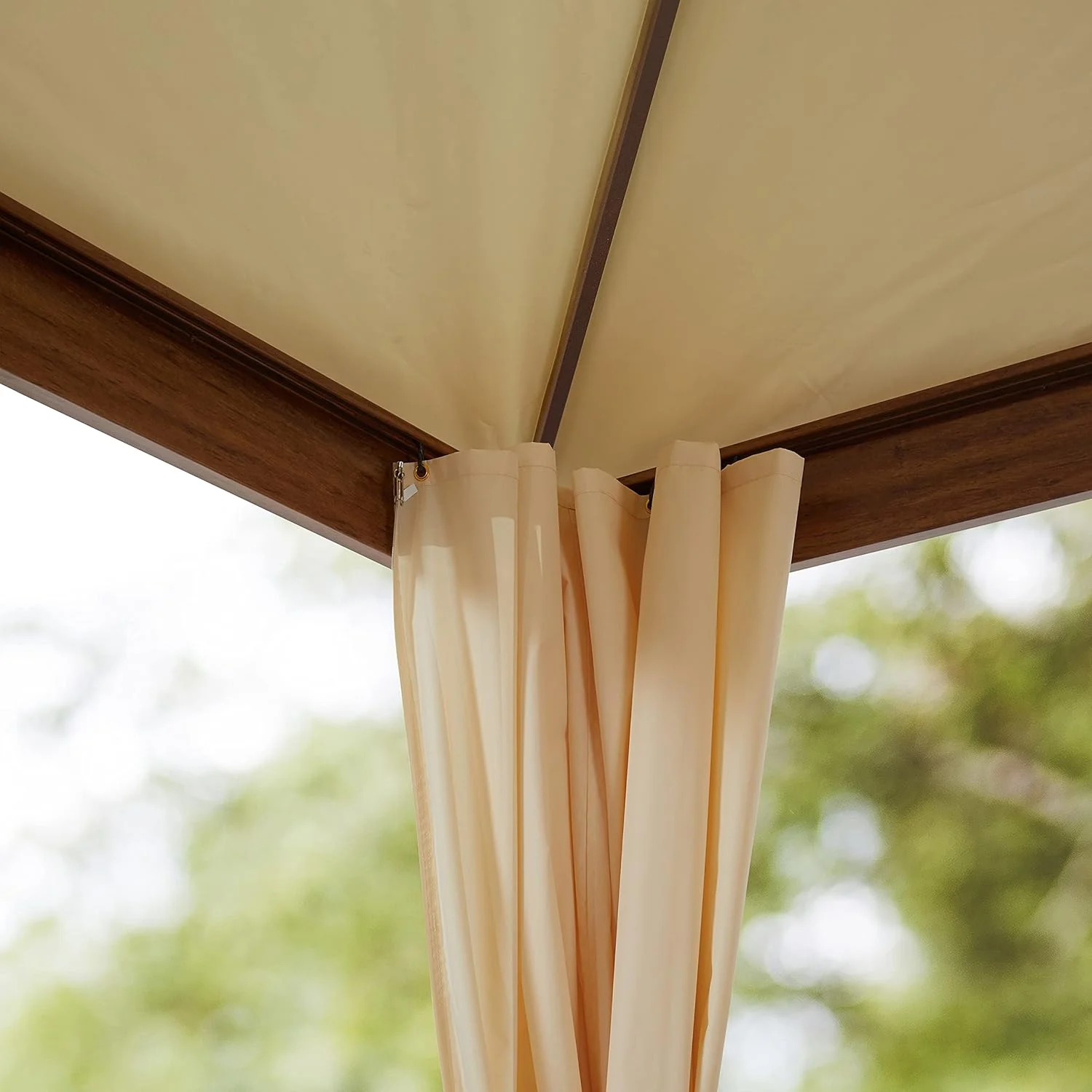 Cenador de jardín 3x4 m, Aspecto Madera, Techo de poliéster de Aprox. 220 g/m² 4 Cortinas en champán - Imagen 8
