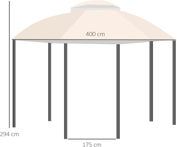 Outsunny Cenador de Jardín Hexágono 4x4 m Pabellón Exterior con Doble Techo de Ventilación y 6 Mosquiteras con Cremallera para Fiestas Balcón Patio Caqui - Imagen 3