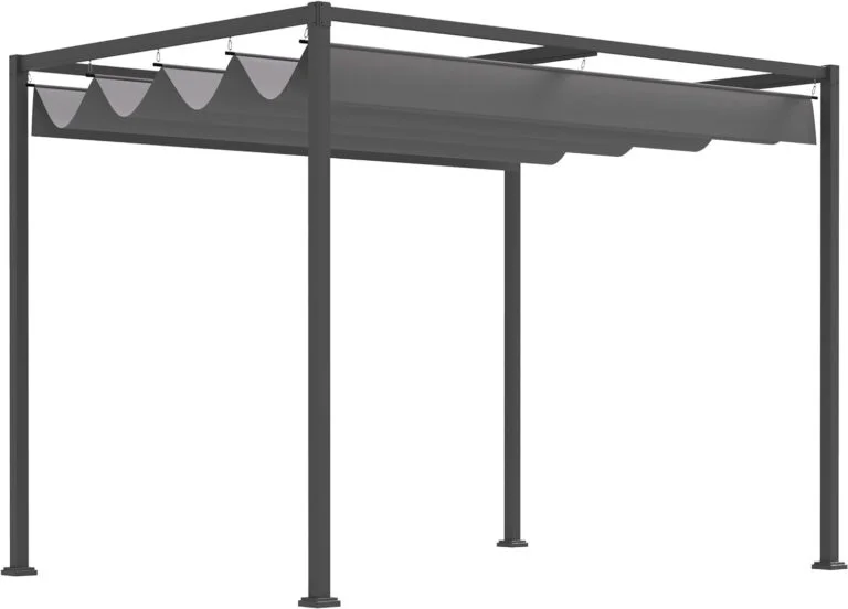 Outsunny Pérgola 3x2 m Cenador de Jardín con Techo Retráctil de Poliéster con Recubrimiento Resistente para Celebraciones Fiestas Bodas Gris
