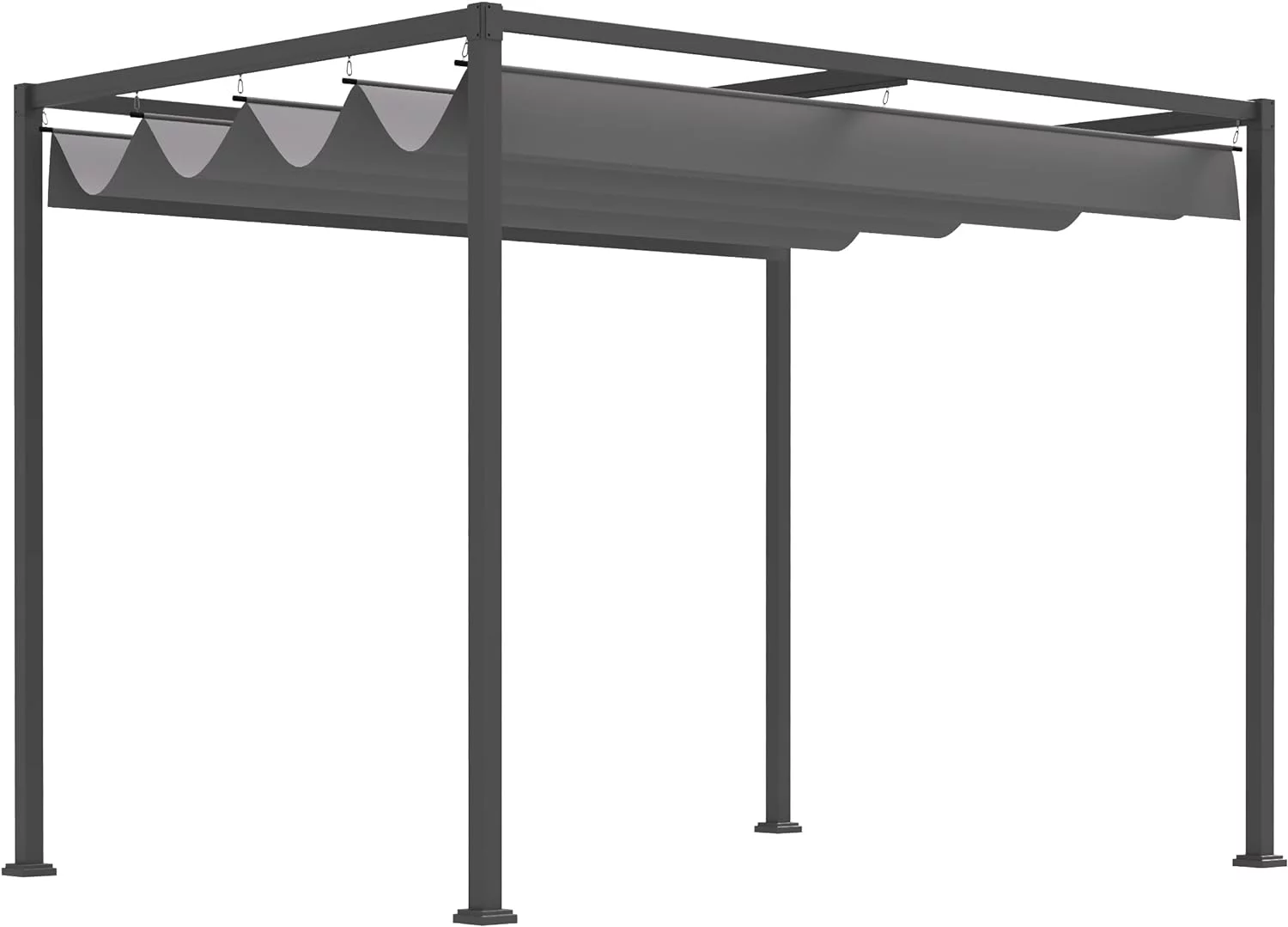 Outsunny Pérgola 3x2 m Cenador de Jardín con Techo Retráctil de Poliéster con Recubrimiento Resistente para Celebraciones Fiestas Bodas Gris
