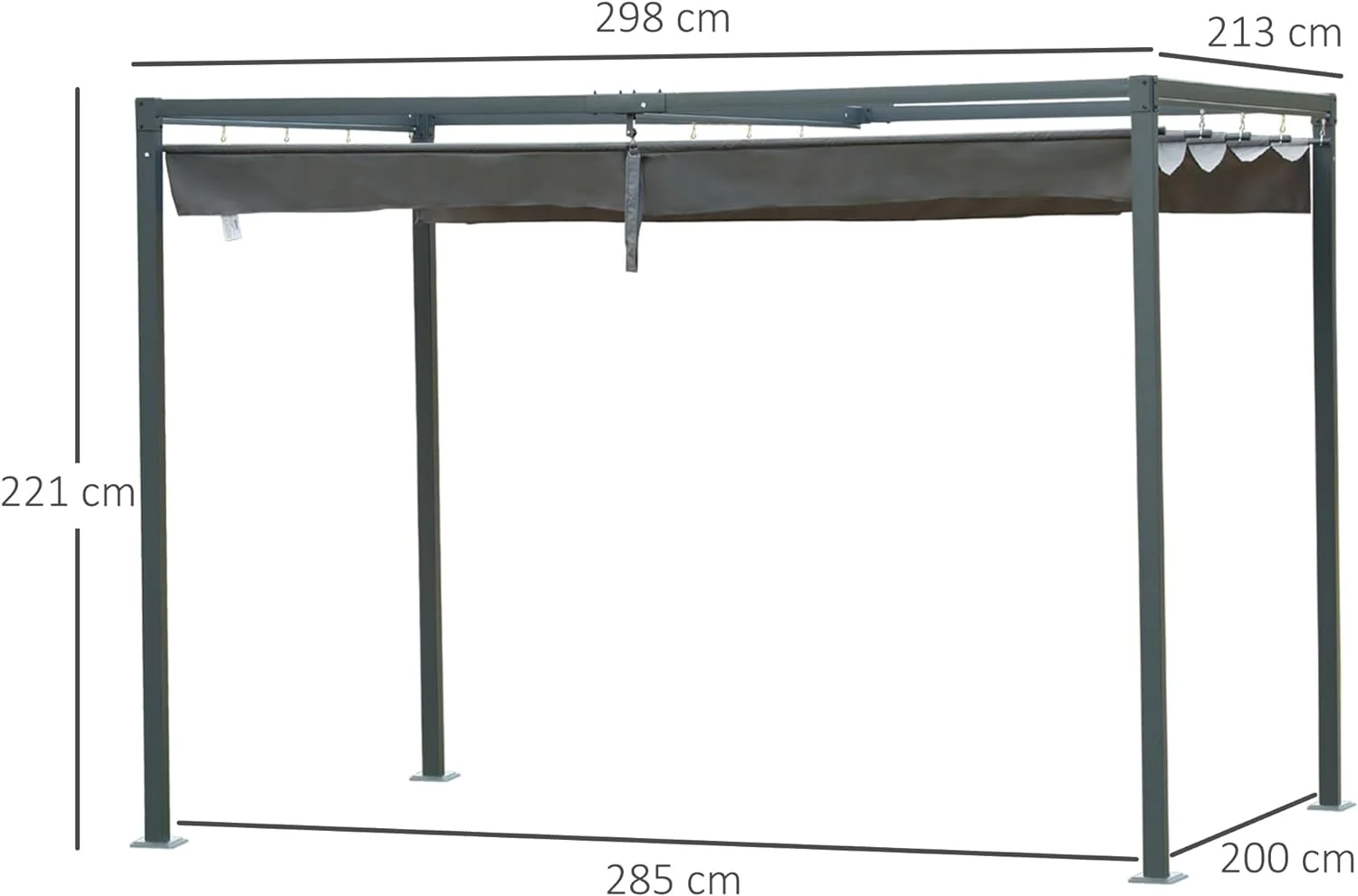 Outsunny Pérgola 3x2 m Cenador de Jardín con Techo Retráctil de Poliéster con Recubrimiento Resistente para Celebraciones Fiestas Bodas Gris - Imagen 5