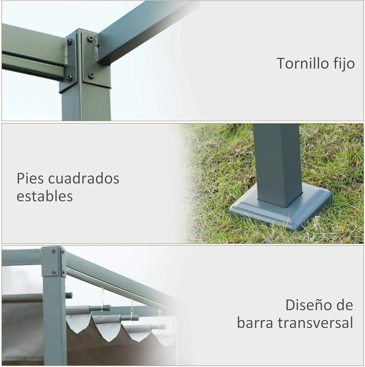 Outsunny Pérgola 3x2 m Cenador de Jardín con Techo Retráctil de Poliéster con Recubrimiento Resistente para Celebraciones Fiestas Bodas Gris - Imagen 6