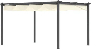 Outsunny Pérgola de Aluminio 4×3 m Cenador de Jardín con Techo Retráctil Tela de Poliéster y 8 Orificios de Drenaje para Patio Terraza Exterior Crema