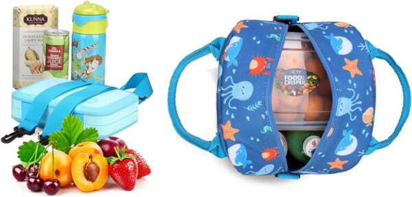 VASCHY Bolsa Termica Almuerzo Infantil, Porta Alimentos para Niño Bolsa Merienda, Comida 8.2 Litros para la Escuela con Asa y Correa Desmontable, Animales Marinos - Imagen 9