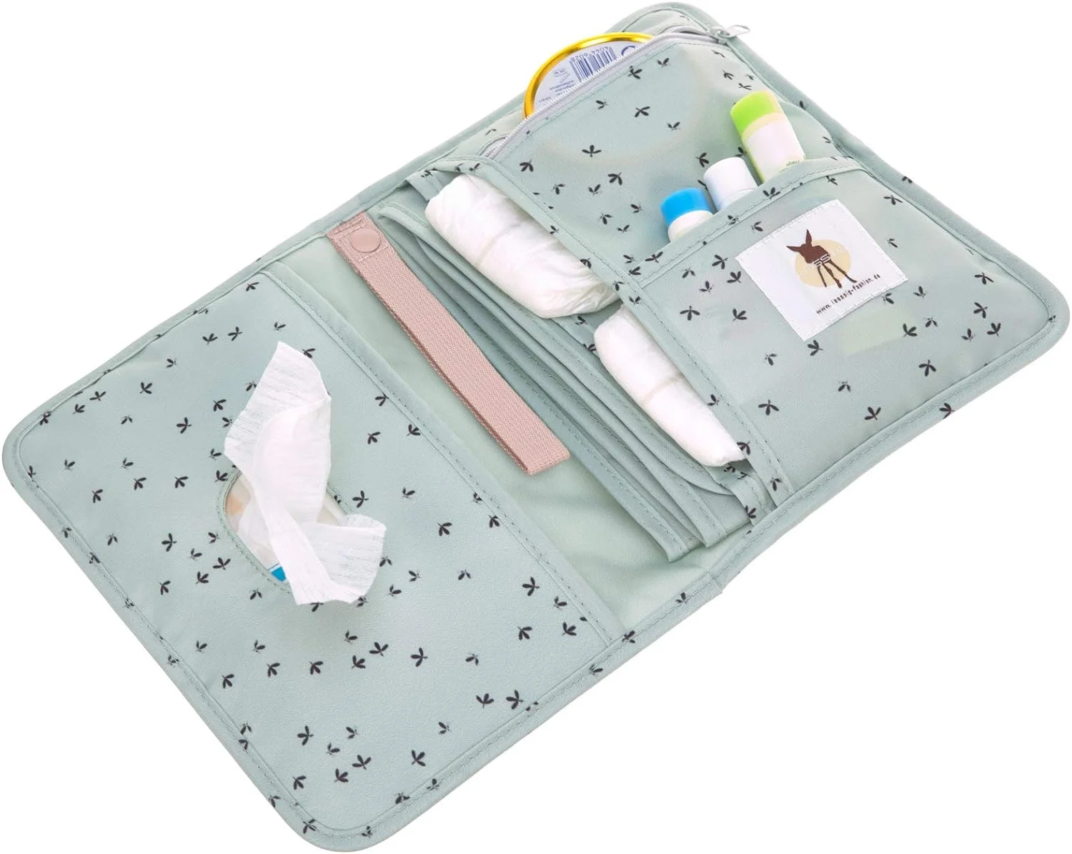 LÄSSIG Bolso para bebé con cambiador para viajar, Color Turquesa (Floral mint)