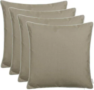 Brandsseller Cojín decorativo de jardín para exteriores, con ribete, hilo teñido, liso, resistente a la suciedad y al agua, con cremallera, tamaño: aprox. 45 x 45 cm, juego de 4 unidades), color beige