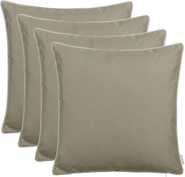 Brandsseller Cojín decorativo de jardín para exteriores, con ribete, hilo teñido, liso, resistente a la suciedad y al agua, con cremallera, tamaño: aprox. 45 x 45 cm, juego de 4 unidades), color beige